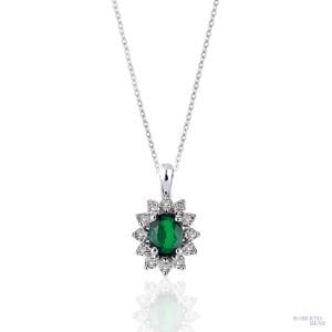 Oval Taşlı Anturaj Pırlanta Kolye