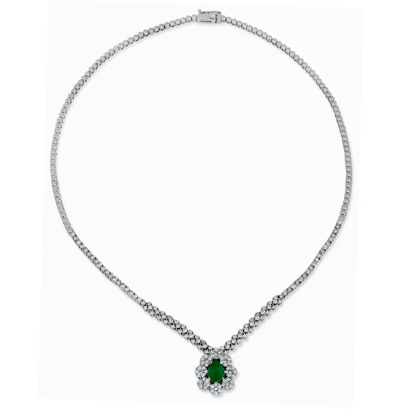 3,32 Karat Pırlanta 1,08 ct. Damla Zümrüt Set Flower Dizayn Pırlanta Gerdanlık | Roberto Bene