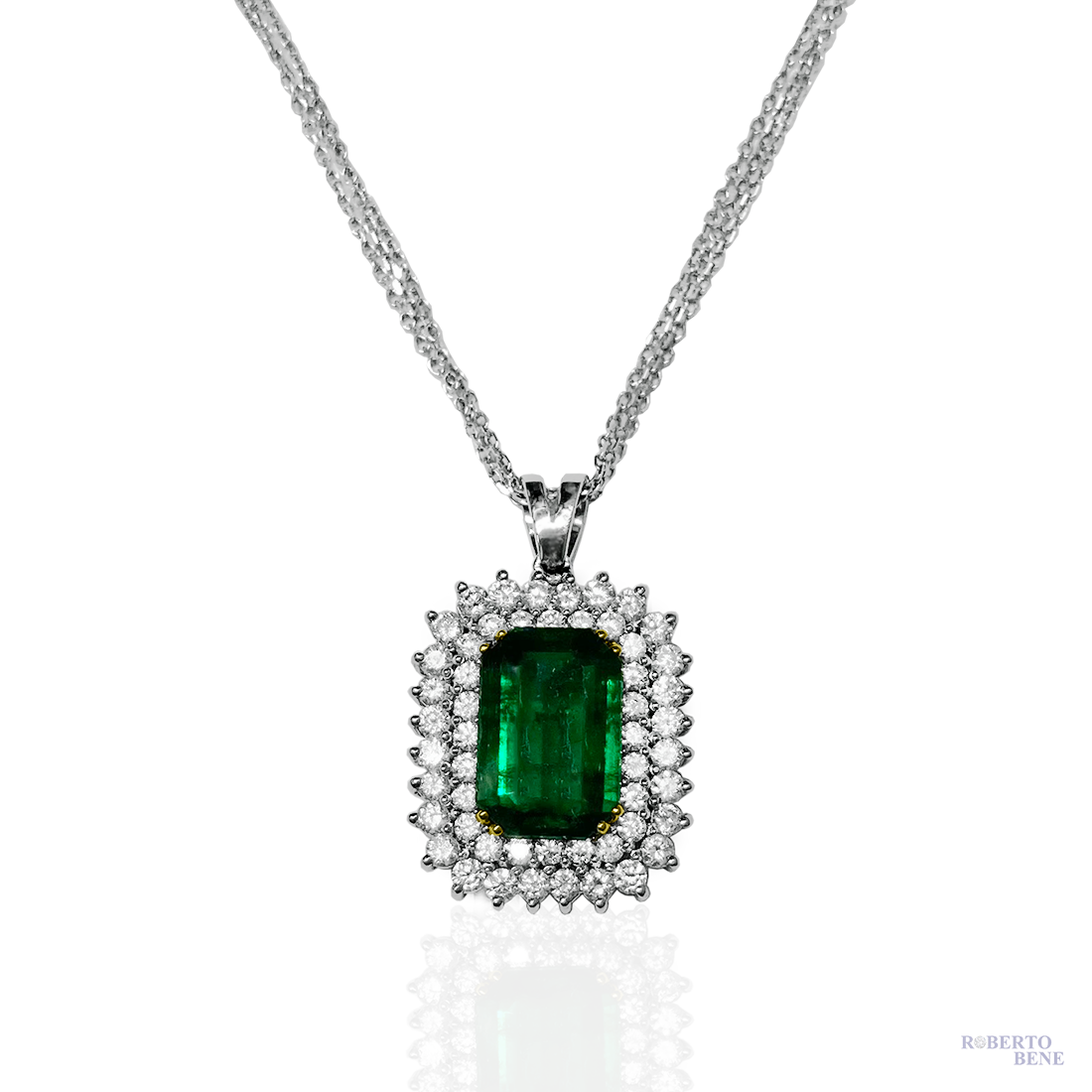 Çift Sıra Pırlantalı Emerald Taşlı Şal Zincir Kolye