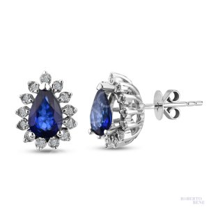 0,.90 Karat Damla Safir Taşlı Anturaj Pırlanta Küpe