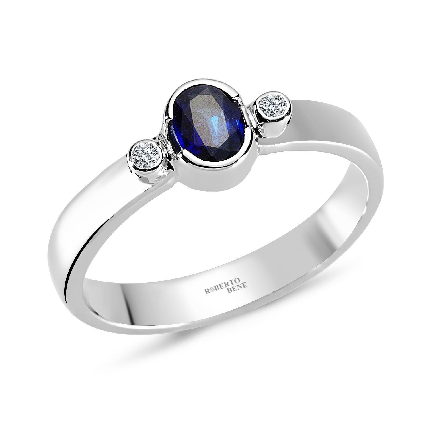 Oval Safir Taşlı Tria Pırlanta Yüzük