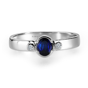 Oval Safir Taşlı Tria Pırlanta Yüzük