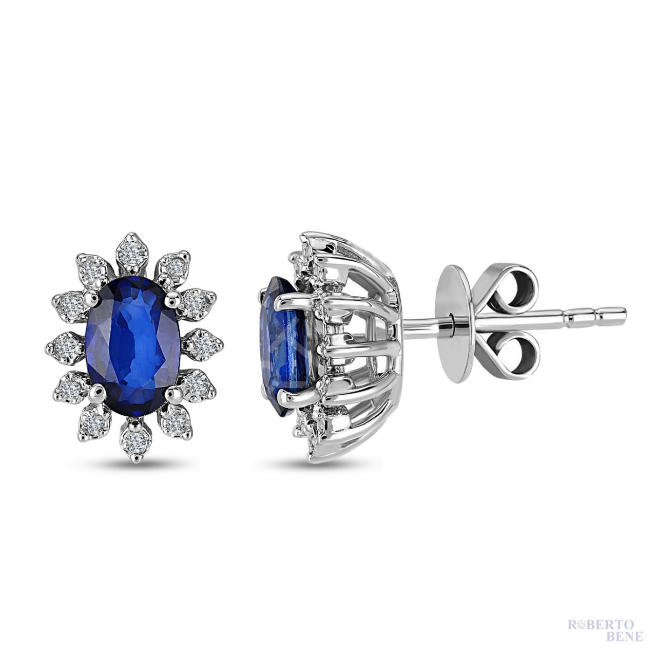1.10 Karat Oval Safir Taşlı Anturaj Pırlanta Küpe
