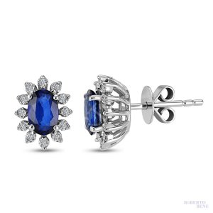 1.10 Karat Oval Safir Taşlı Anturaj Pırlanta Küpe