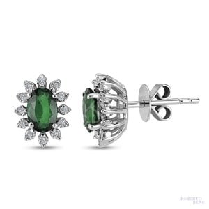 0.90 Karat Oval Zümrüt Taşlı Anturaj Pırlanta Küpe