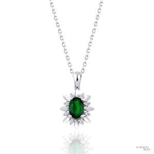 Oval Taşlı Star Anturaj Pırlanta Kolye Safir