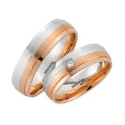 Pırlantalı Rose Mat ve Beyaz Mat Altın Çift Alyans