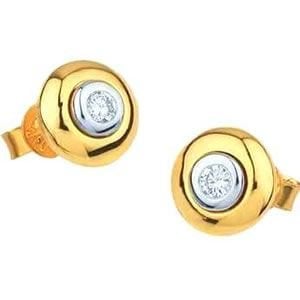 Tek Taş Pırlanta Sarı Beyaz Altın Küpe 0.14 Ct