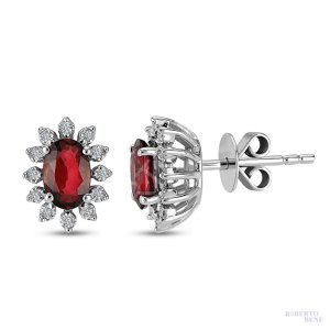 0.10 Karat Oval Yakut Taşlı Anturaj Pırlanta Küpe