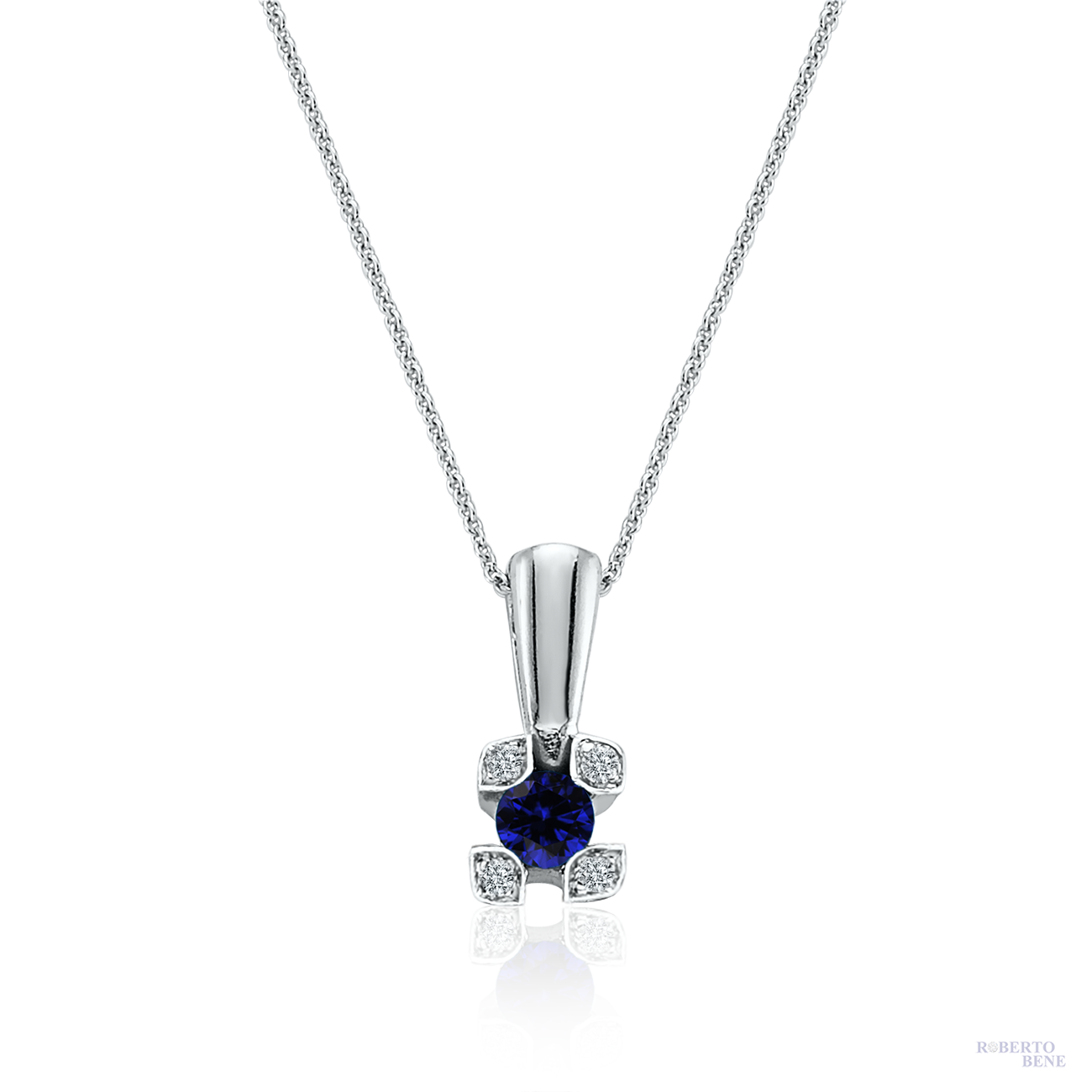 Pırlantalı Safir Tektaş Kolye