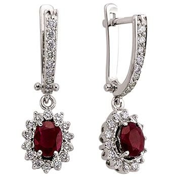 1.31 Karat Yakut Oval Kesim Pırlantalı Küpe