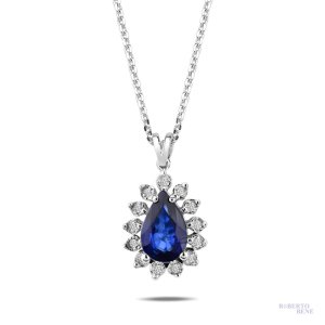 0,45 Karat Damla Safir Taşlı Anturaj Pırlanta Kolye