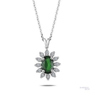 0,45 ct. Oval Zümrüt Taşlı Anturaj Pırlanta Kolye
