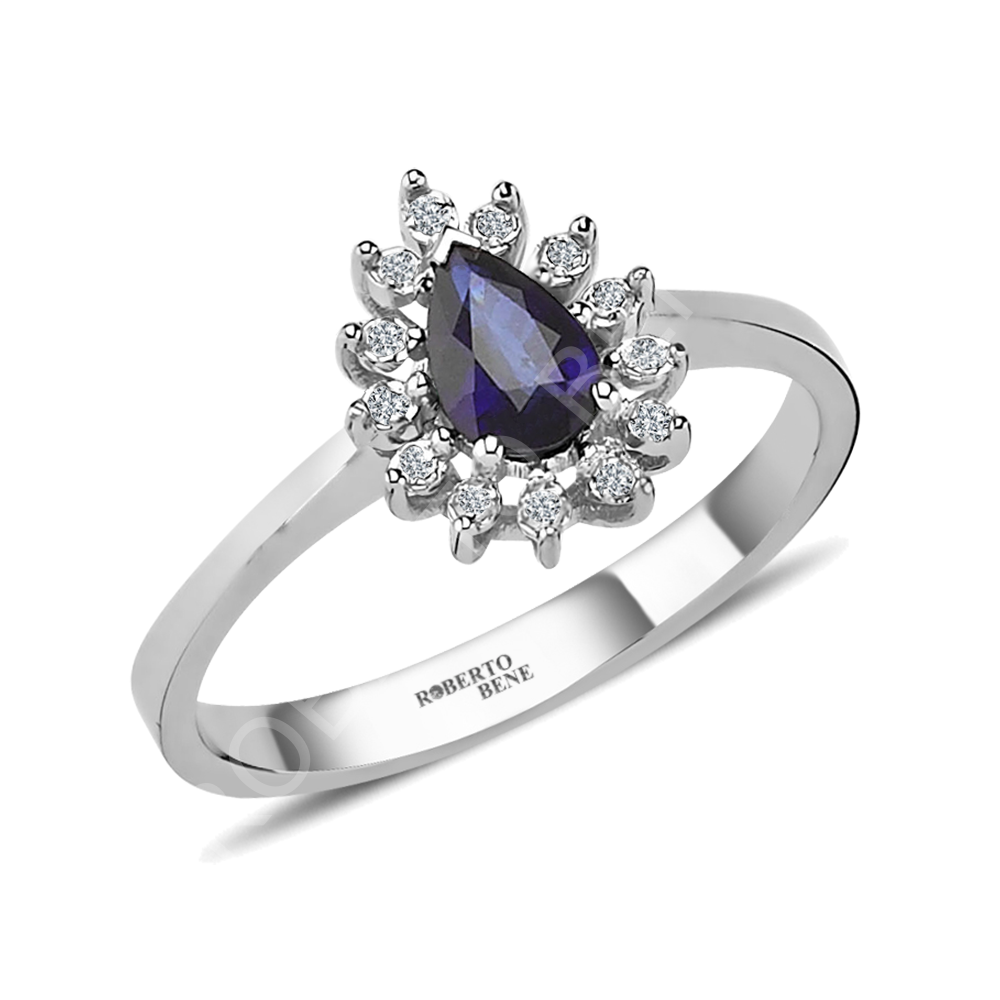 0.56 Karat Damla Safir ve Pırlanta Taşlı Anturaj Yüzük
