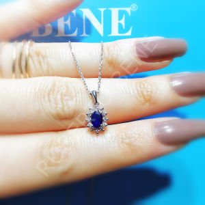 Oval Taşlı Anturaj Pırlanta Kolye Safir