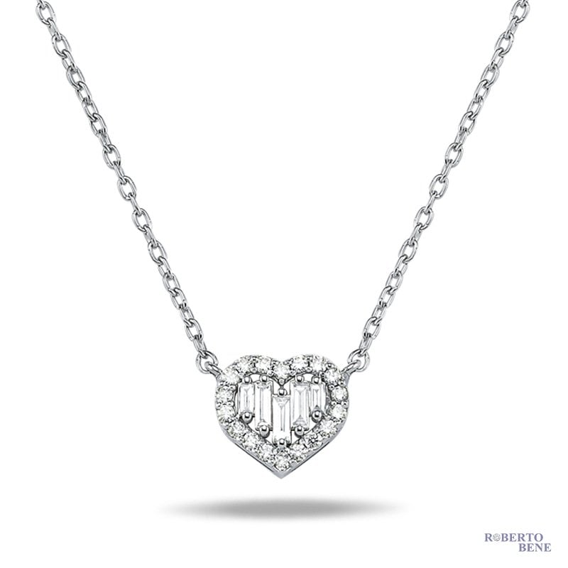 0,21 ct. F Colour SI Berraklık Baget Pırlantalı Kalp Kolye | Roberto Bene