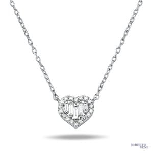 0,21 ct. F Colour SI Berraklık Baget Pırlantalı Kalp Kolye | Roberto Bene