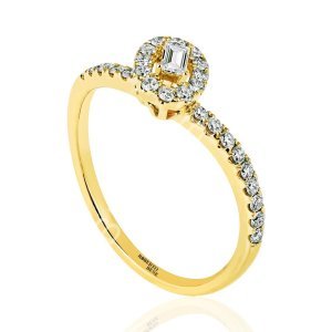 0.20 Karat Karat Baget Pırlantalı Tasarım Tektaş Yüzük Sarı Altın