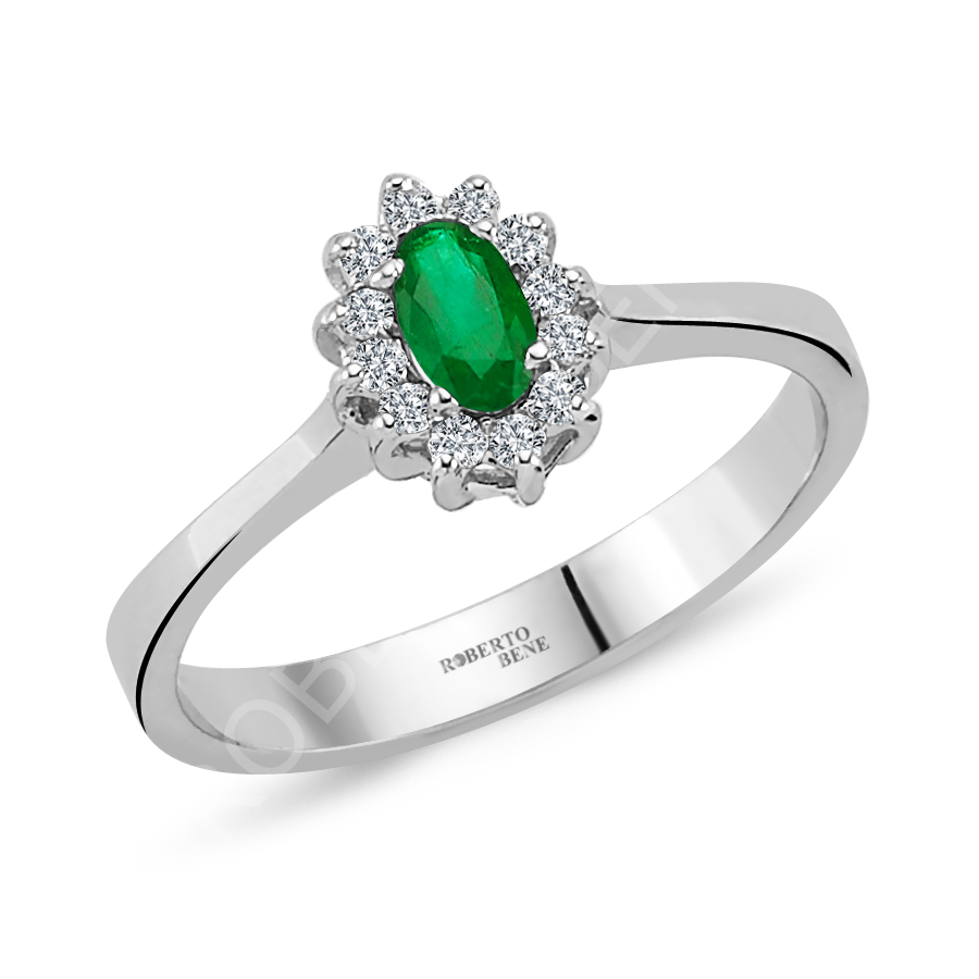 0.20 Karat Oval Zümrüt Taşlı Anturaj Pırlanta Yüzük