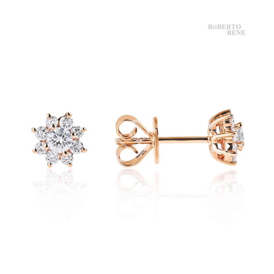 0.44 Karat F Renk Tektaş Pırlanta Küpe Rose Altın