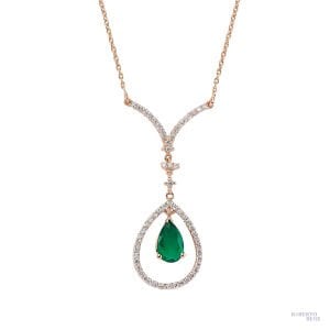 1.25 Karat Damla Zümrüt Taşlı Pırlanta Kolye