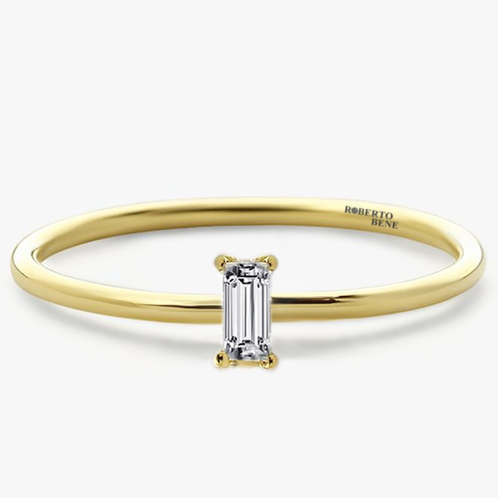 0.10 Karat F Renk Baget Pırlanta Yüzük | Roberto Bene Sarı Altın