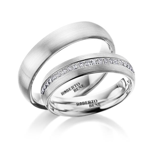 0.40ct Tamtur Pırlantalı Bombeli Altın Çift Alyans Beyaz Altın