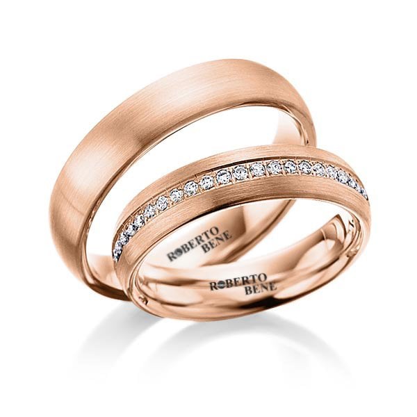 0.40ct Tamtur Pırlantalı Bombeli Altın Çift Alyans Rose Altın