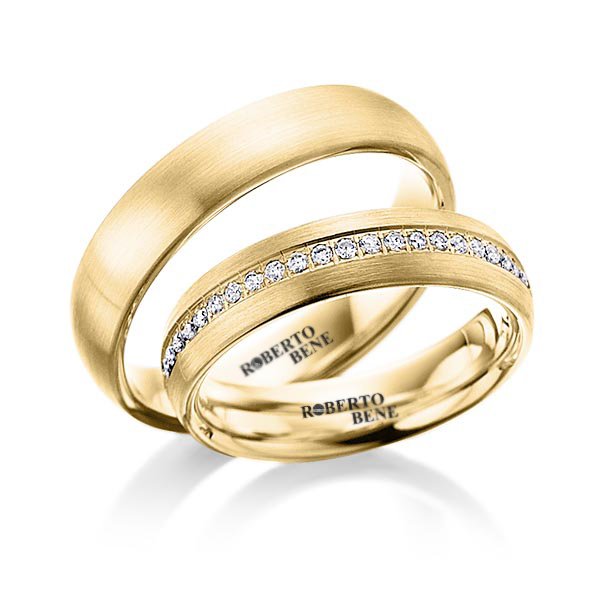 0.40ct Tamtur Pırlantalı Bombeli Altın Çift Alyans Sarı Altın