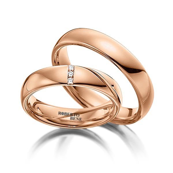 Pırlantalı Klasik Bombeli Düz Altın Alyans Rose Altın