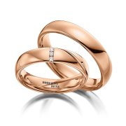 Pırlantalı Klasik Bombeli Düz Altın Alyans Rose Altın