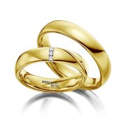 Pırlantalı Klasik Bombeli Düz Altın Alyans Sarı Altın