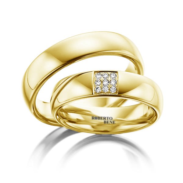 Pırlanta Taşlı İç Dış Bombeli Altın Alyans Sarı Altın