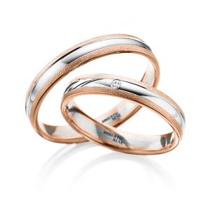 Kumlu Rose ve Parlak Beyaz 14K Altın Alyans Pırlanta Taşlı