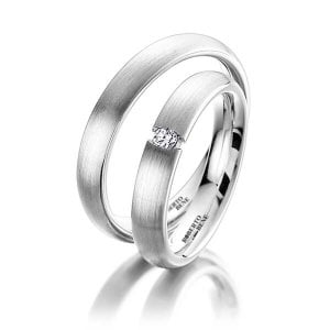 Sade Model 14 Ayar Mat Beyaz Altın İkili Alyans Pırlanta Taşlı