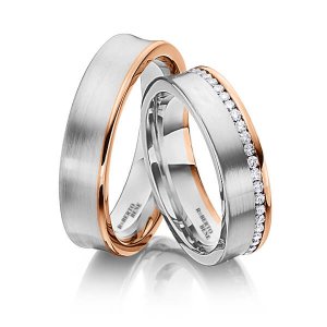 Bombeli Model Modern İkili Altın Alyans Rose Altın - Pırlanta Taşlı