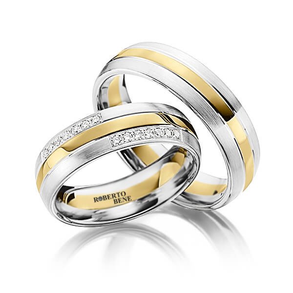 Desenli Model Taşlı Beyaz ve Sarı Altın Alyans Zirkon Taşlı