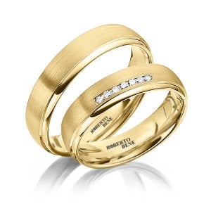 Kadın 7 Taşlı Erkek Düz Modern İkili Altın Nişan Alyansı Zirkon Taşlı