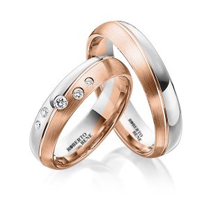 Desenli Mat ve Parlak Yüzey Taşlı Modern İkili Altın Alyans Rose Altın - Pırlanta Taşlı