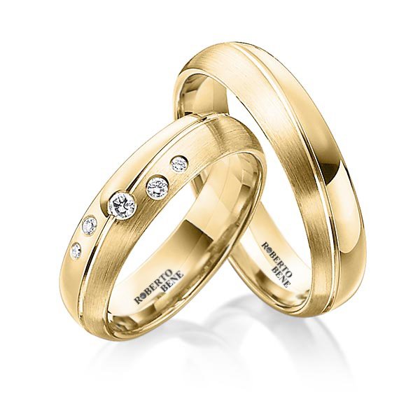 Desenli Mat ve Parlak Yüzey Taşlı Modern İkili Altın Alyans Sarı Altın - Zirkon Taşlı