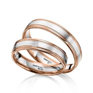 Rose ve Beyaz Altın İkili Nişan Yüzükleri Zirkon Taşlı