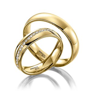 Klasik Bombeli Taşlı Model Sarı Altın Alyans Pırlanta Taşlı