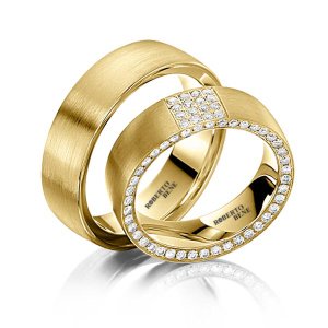 Klasik Düz ve Taşlı Model İkili Altın Evlilik Alyansı Rose Altın - Zirkon Taşlı