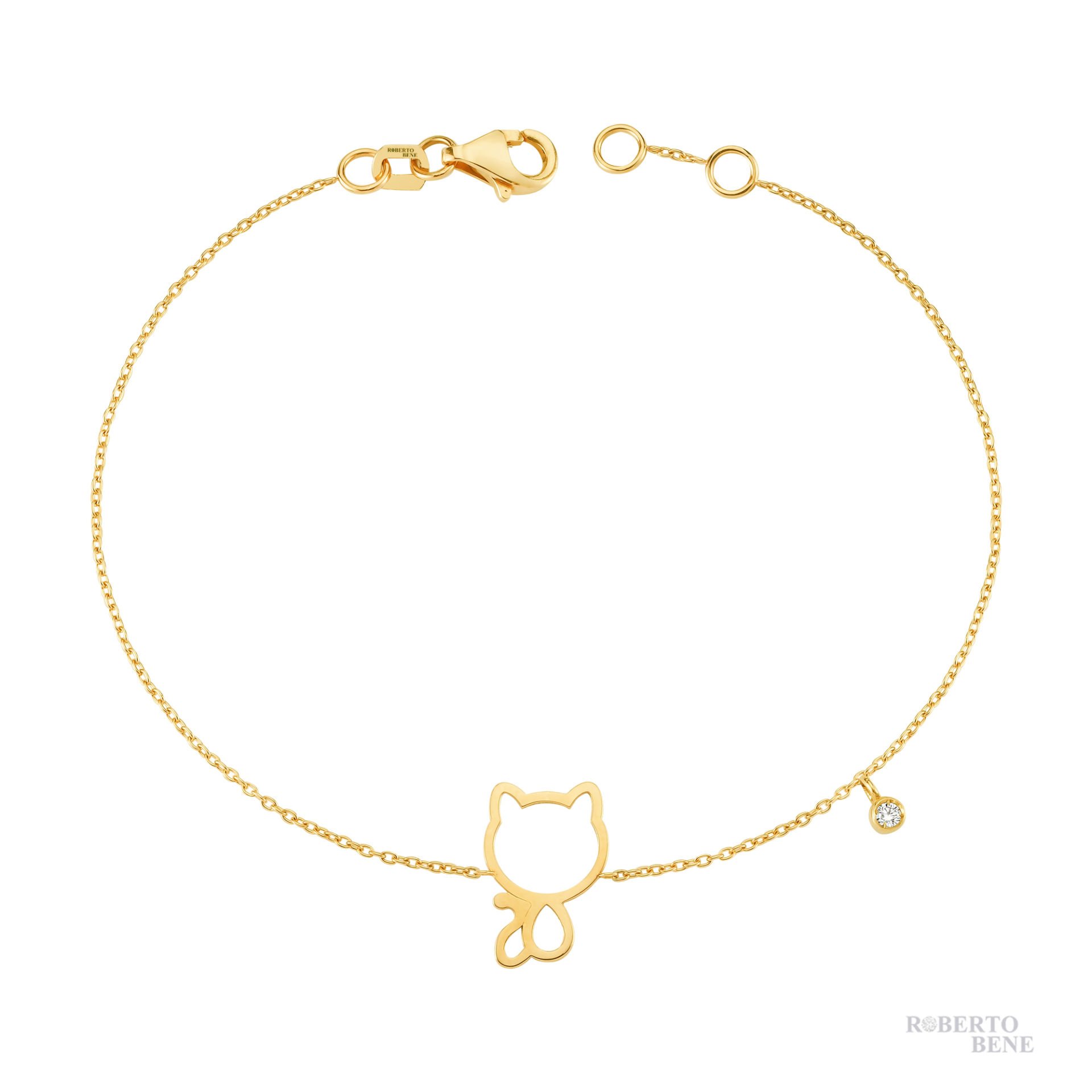 0.02 Karat Pırlantalı Sarı Altın Kedi Bileklik