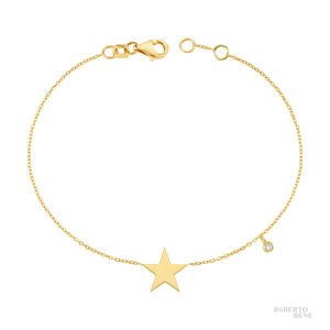 0.02 Karat Pırlantalı Sarı Altın Yıldız Bileklik