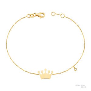 0.02 Karat Pırlantalı Kral Tacı Altın Bileklik