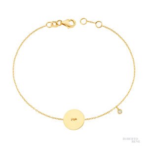 0.02 Karat Pırlantalı Yuvarlak Altın Plakalı Bileklik