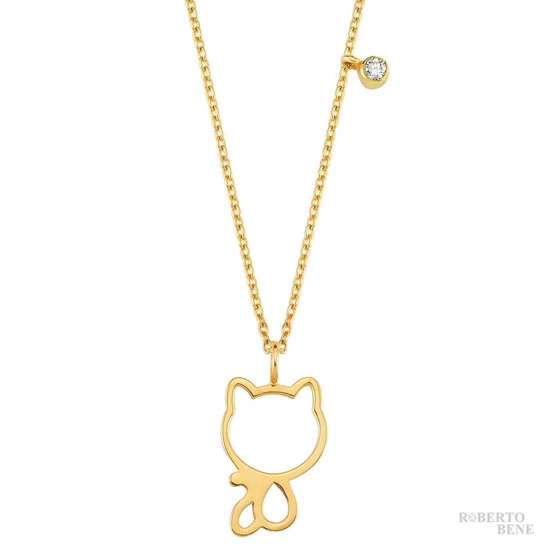 0.02 Karat Pırlantalı Sarı Altın Kedi Kolye