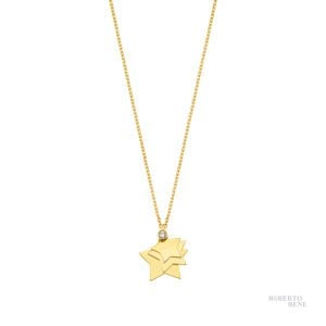 0.02 Karat Pırlantalı Sarı Altın Üçlü Yıldız Kolye