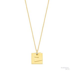 0.02 Karat Pırlantalı Modern Tarz Üçlü Kare Plaka Kolye